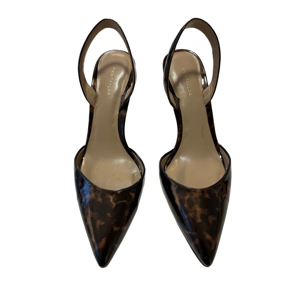 ANN TAYLOR Slingback Tortoiseshell Print Patent Kitten Heels